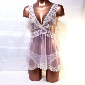 Vintage Sheer Lacy Nylon Babydoll S/M
